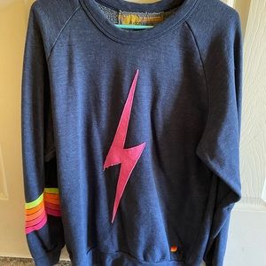 Aviator Nation Neon Lightning Bolt crewneck size large